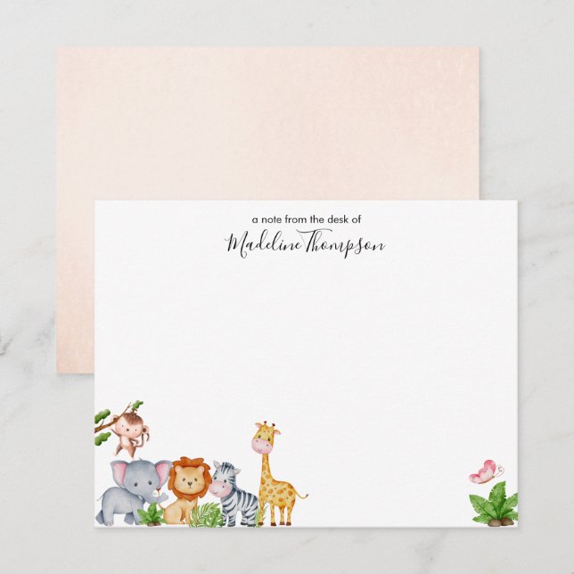 Cartão De Notas Animais de selva Cute Safari para crianças, Script (Frente/Verso)