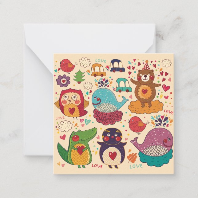Cartão De Notas Animais Decorativos (Frente)