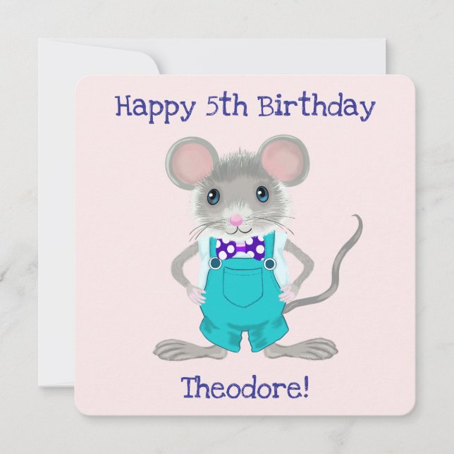 Cartão De Notas Aniversário bonito e elegante do rato (Frente)