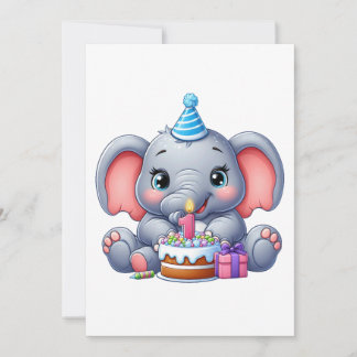 Cartão De Notas Aniversário de 1 ano do Elefante Bebê