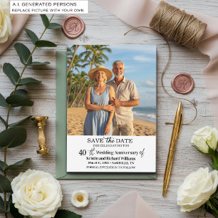 Cartão De Notas Aniversário de 40 anos de Casamento Foto Save the