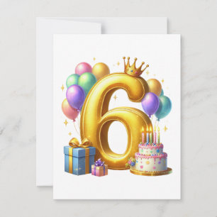 Cartão De Notas Aniversário de 6 anos dourado
