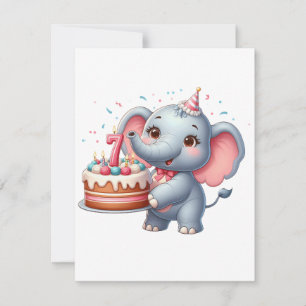 Cartão De Notas Aniversário de 7 anos do Elefante Fofo