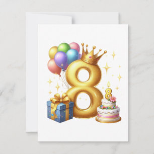 Cartão De Notas Aniversário de 8 anos dourado