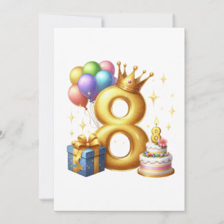 Cartão De Notas Aniversário de 8 anos dourado