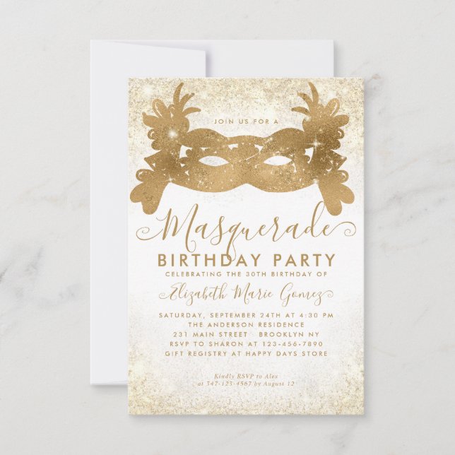 Cartão De Notas Aniversário de Dó Dourada e Brilhante do Mascarada (Frente)