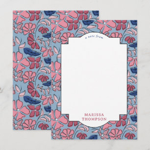 Cartão De Notas Aniversário do Impressão Floral Rosa e Azul