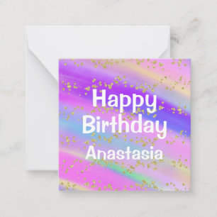 Cartão De Notas Aniversário Feliz Unicórnio Colorido Glitter Doura