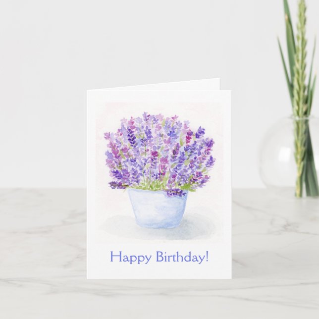 Cartão De Notas ANIVERSÁRIO FLORAL DA Lavanda de Aquarela pintada  (Frente)