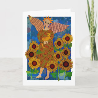 Cartão De Notas Anjo com Tabby Cat e Sunflower