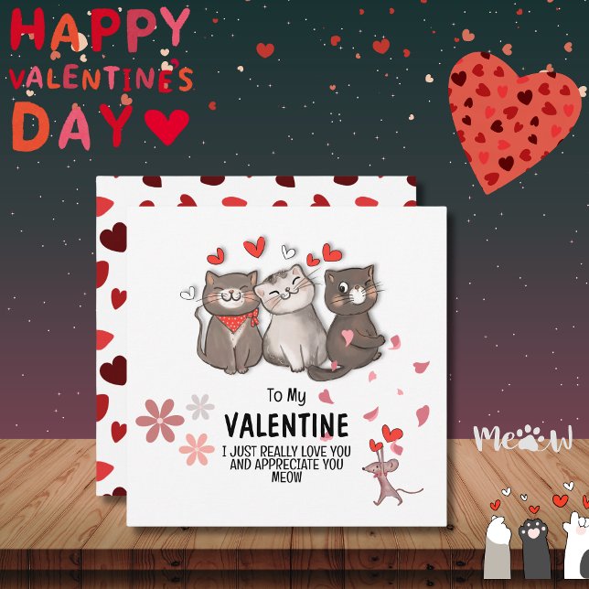 Cartão De Notas Ao Meu Namorados Meow (To My Valentine Meow Note Card)
