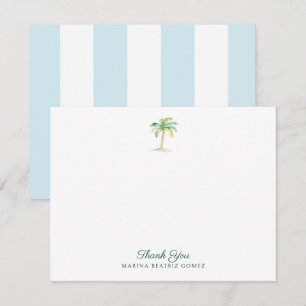 Cartão De Notas Aqua Blue Cabana Stripes Palm Tree Obrigado