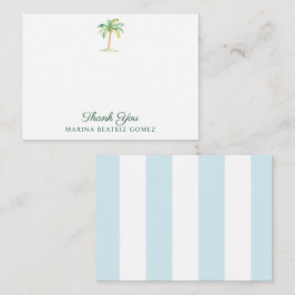 Cartão De Notas Aqua Blue Cabana Stripes Palm Tree Obrigado