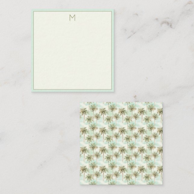 Cartão De Notas Aqua e Cream Monograma Tropical Palm (Frente/Verso)