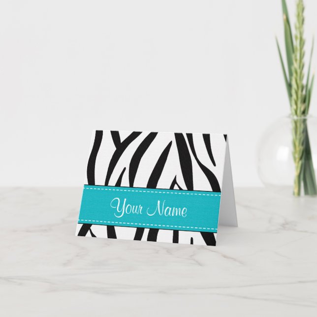 Cartão De Notas Aqua Zebra Print Note Cards Personalized (Frente)