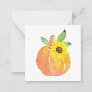 Cartão De Notas Aquarela Abóbora e Girassol