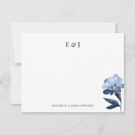 Cartão De Notas Aquarela Azul Clássico Casal Elegante Iniciais