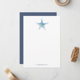 Cartão De Notas Aquarela Azul Starfish Personalizado Obrigado