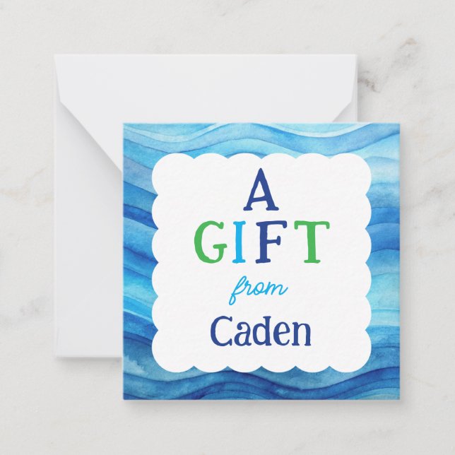 Cartão De Notas Aquarela Azul Um Presente Do Enclosure De Meninos (Frente)