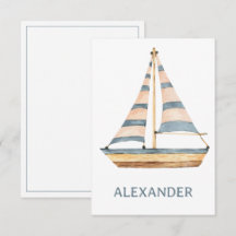 Aquarela Barco à Vela Faixa Azul