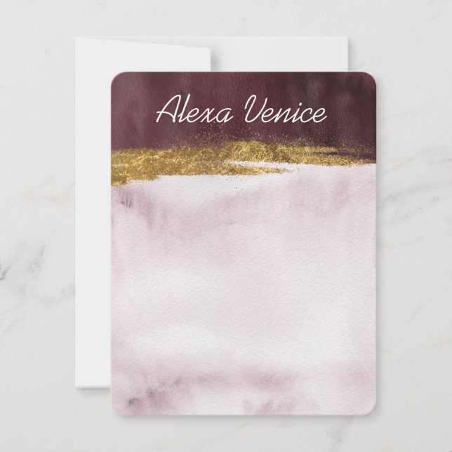 Cartão De Notas Aquarela Borgonha com Dourado (Frente)