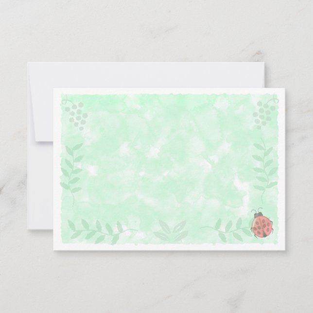Cartão De Notas Aquarela Botânica Joaninha em Branco   (Frente)