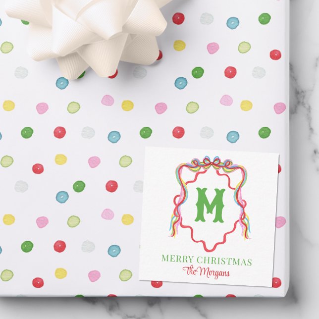 Cartão De Notas Aquarela Confetti Arco de Natal Monograma Crest (Criador carregado)
