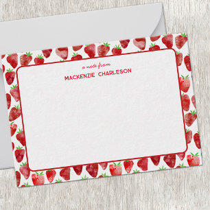 Cartão De Notas Aquarela de Morango Personalizada