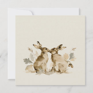 Cartão De Notas Aquarela Dois Coelhos Floresta Outonal