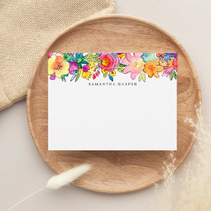 Cartão De Notas Aquarela Floral Colorida Ousada Caprichosa