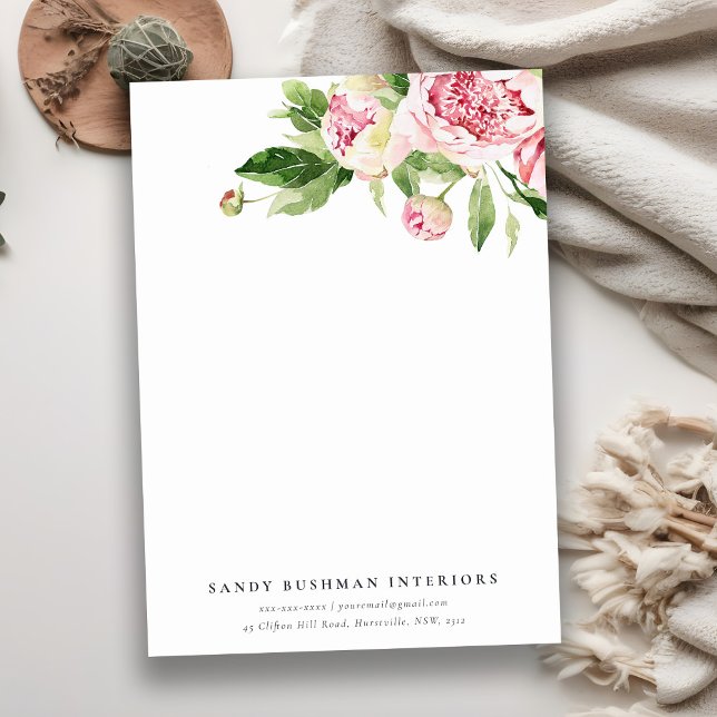 Cartão De Notas Aquarela Floral Elegante Verde-Rosa (Criador carregado)