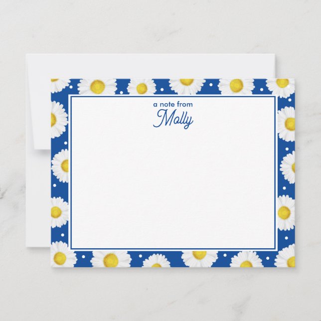 Cartão De Notas Aquarela Floral Preppy Margaridas Azul Marinho Ama (Frente)
