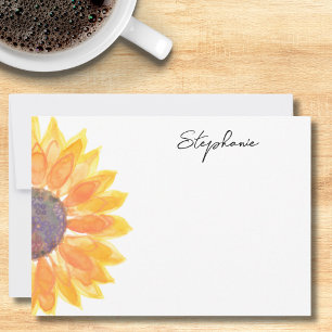 Cartão De Notas Aquarela Girassol Personalizado