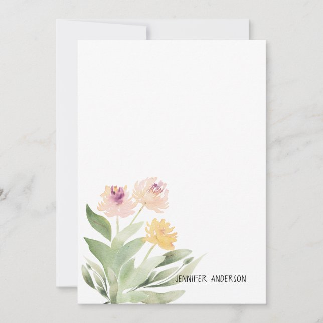 Cartão De Notas Aquarela Moderna Verde Floral Personalizada (Frente)