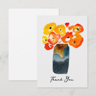 Cartão De Notas Aquarela papoulas laranja e vermelhas