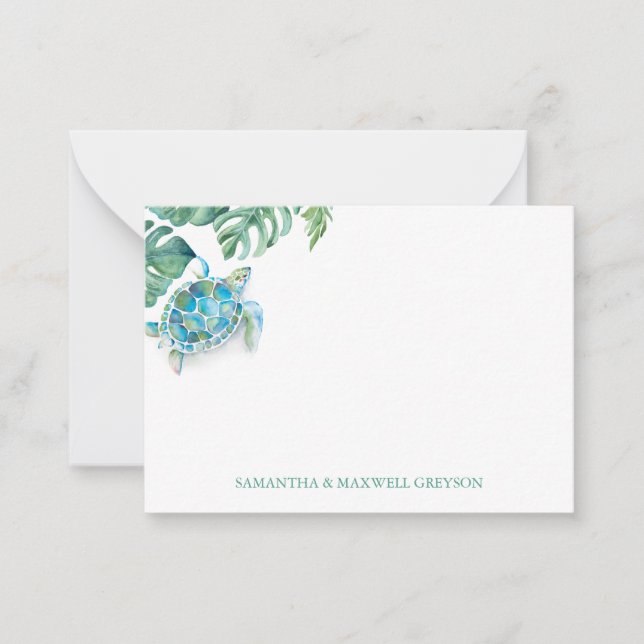 Cartão De Notas Aquarela Personalizada De Tartaruga Do Mar (Frente)