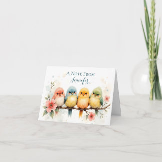 Cartão De Notas Aquarela Personalizada Pássaros Pastel Branco
