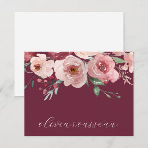 Cartão De Notas Aquarela Rosas Rosa Script Vinho Bordeaux