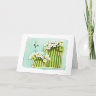 Cartão De Notas Aquarela Saguaro Cactus com Flores Brancas