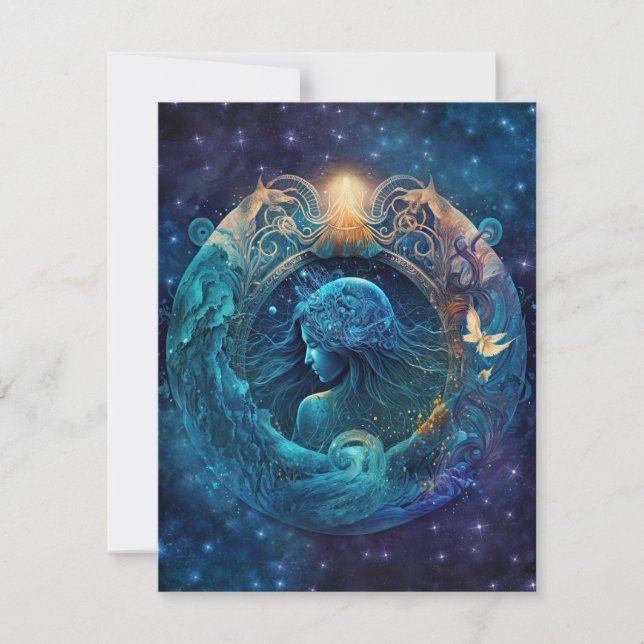 Cartão De Notas Aquarius Zodiac - Sinal Watercolor Design (Frente)