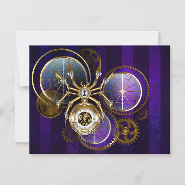 Cartão De Notas Aranha Steampunk no fundo roxo (Frente)