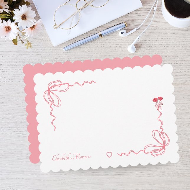 Cartão De Notas Arco de Aquarela Rosa Elegante Personalizado (Elegant Watercolor Bow Personalized Note Cards)
