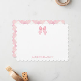 Cartão De Notas Arco de Aquarela Xadrez Rosa Elegante Personalizad