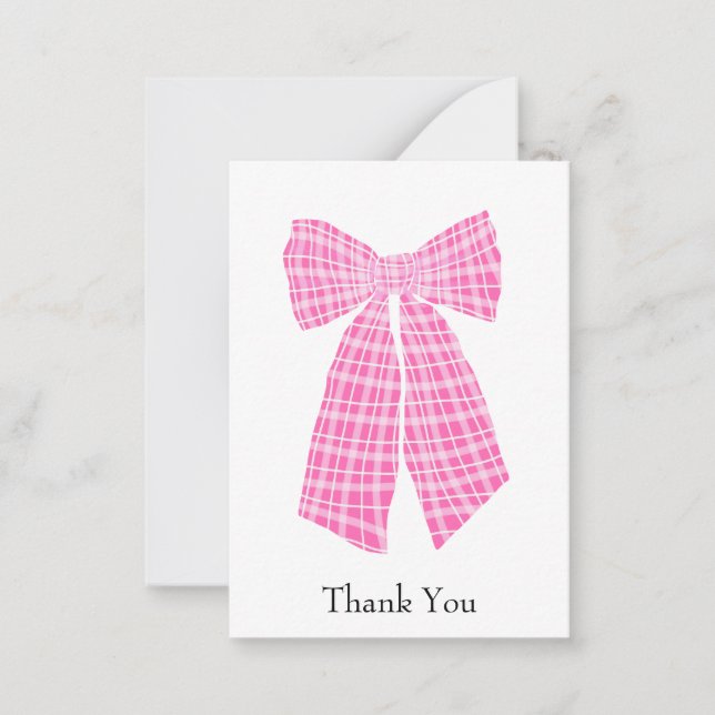 Cartão De Notas Arco de coquete de Gingham rosa personalizável Obr (Frente)