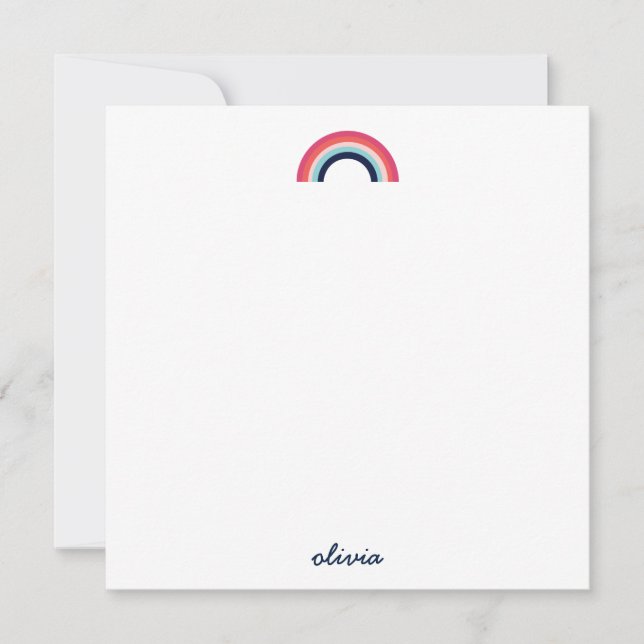 Cartão De Notas Arco-íris Moderno Nome Personalizado em Azul Scrip (Frente)