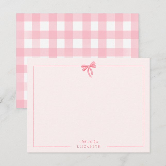 Cartão De Notas Arco Rosa Gingham Bebês Crianças Personalizadas Pa (Frente/Verso)