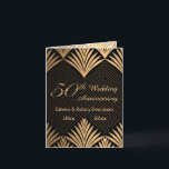Cartão De Notas Art deco golden leaves 50th Wedding Anniversary<br><div class="desc">50th Wedding Anniversary Note card with golden leafy art decor pattern on a black background. The background color can be change.</div>