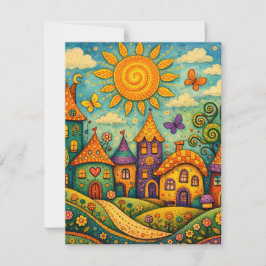 Cartão De Notas Arte Colorida em Tela da Aldeia de Contos de Fadas