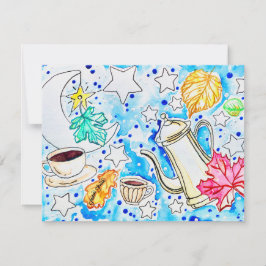 Cartão De Notas Arte de Café com Folhas de Outono