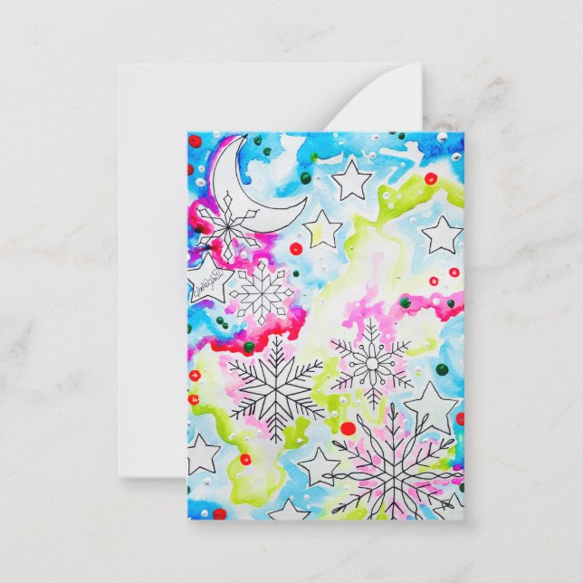 Cartão De Notas Arte de Yule Floco de Neve (Frente)